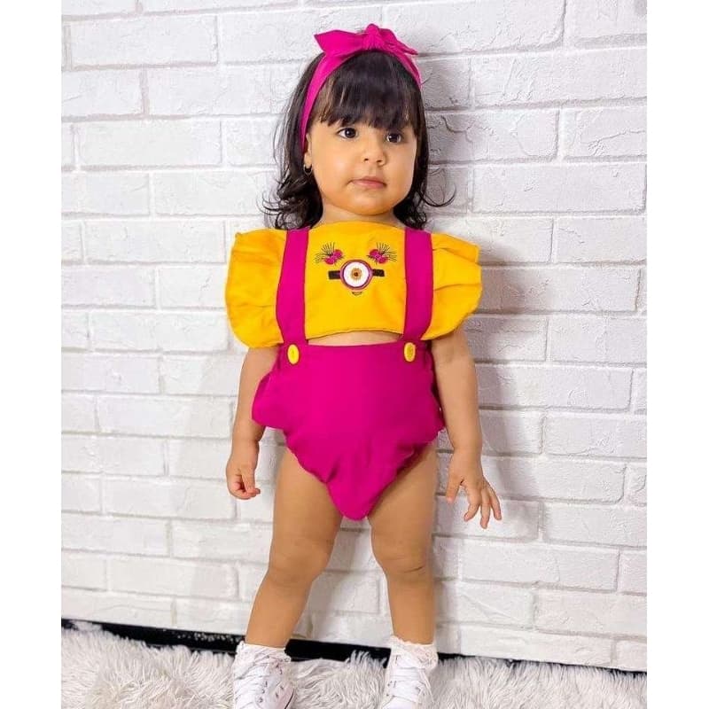Romper jardineira Minions mêsversário