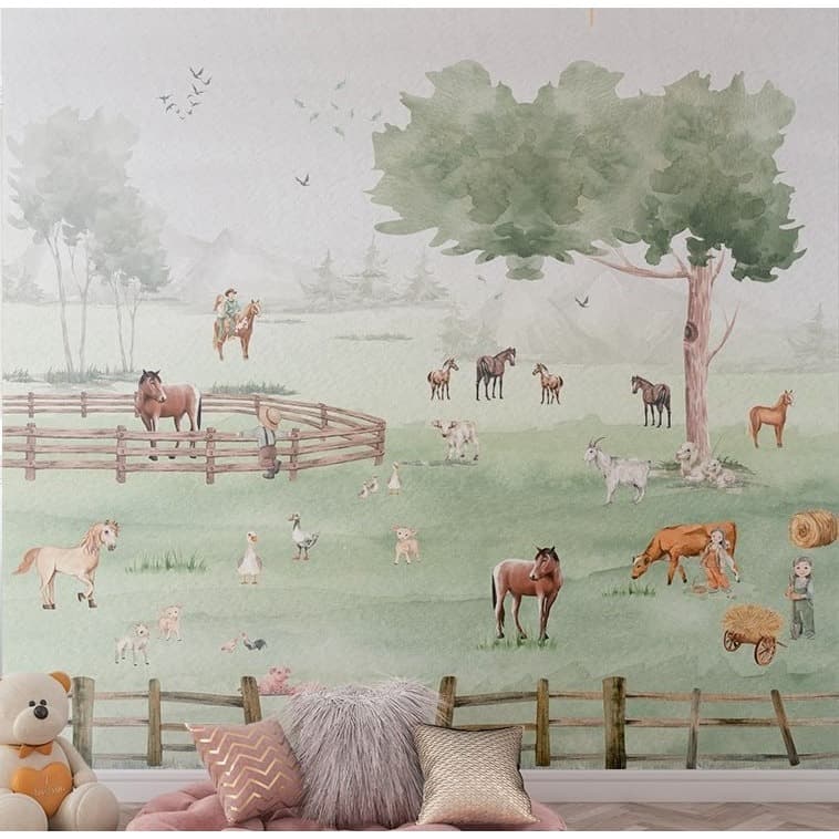 Papel de parede Adesivo fazendinha cavalo vaca Algidecor *SOB MEDIDA* / VALOR DE ACORDO M2 / INFORMAR ALTURA X LARGURA