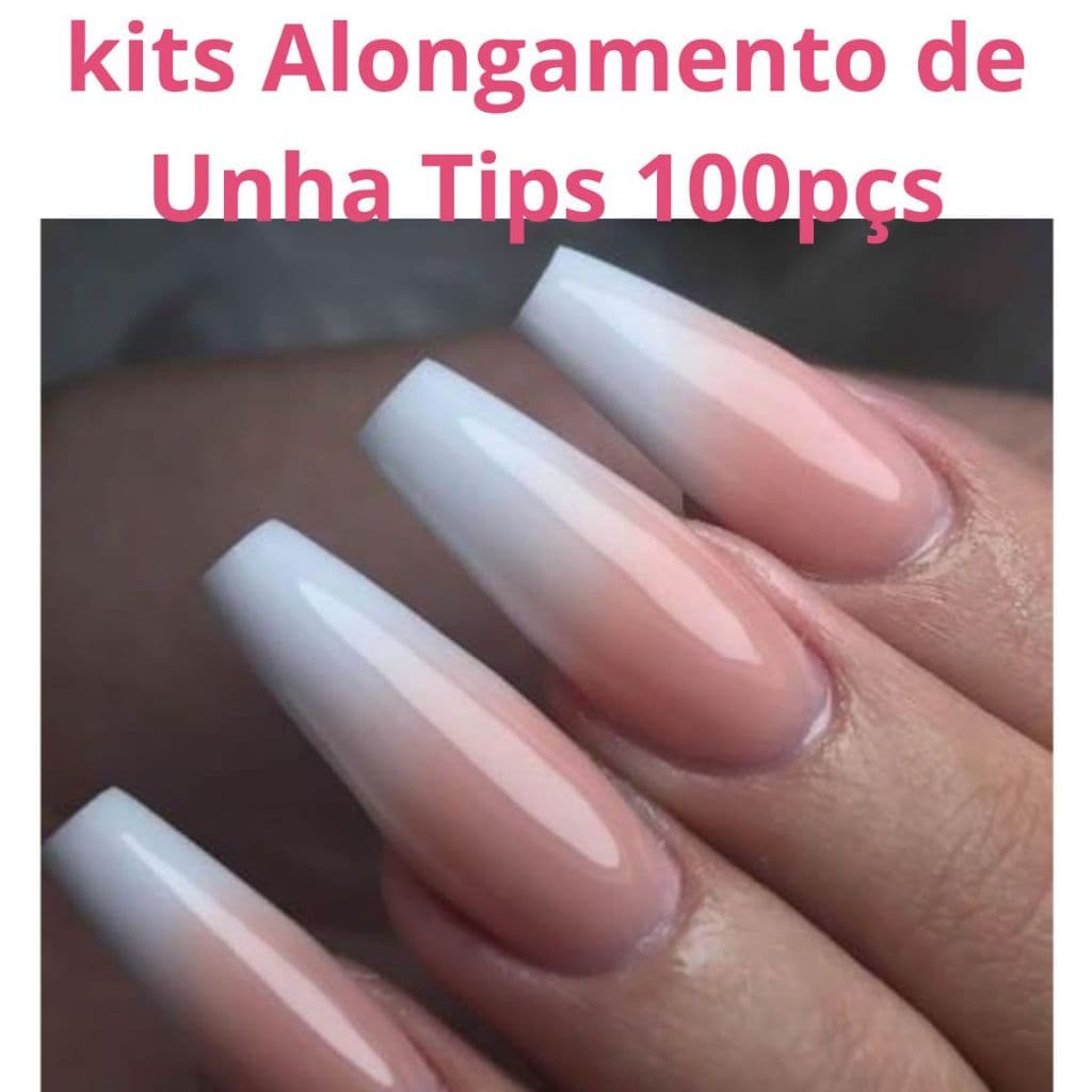 Kit 100 unhas Postiças Tips Alongamento de Unhas Branca e Transparente