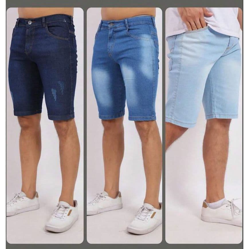 Kit 3 Bermudas Jeans Masculina Linha Premium para Trabalho Festa Verão Casual Lisa