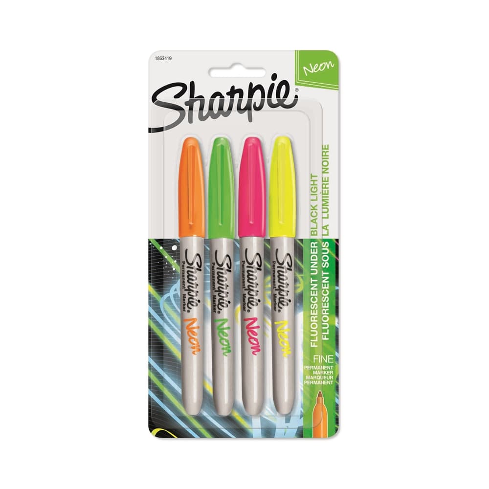 Caneta Marcador Permanente Neon Fine/Fino Sharpie 4 Cores Neon