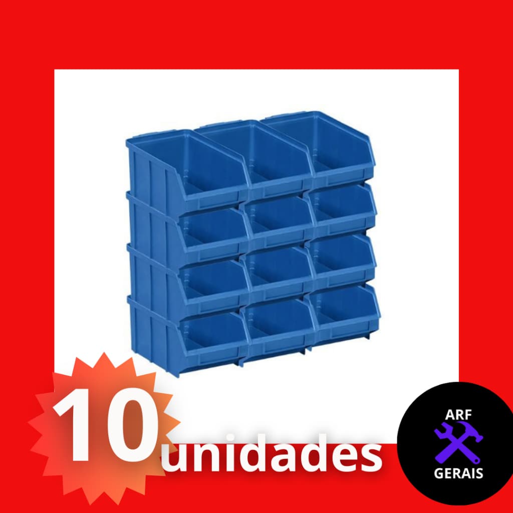 Caixa Gaveta Empilhável Plástica Bin Nº 5 azul Pacote C/ 10 Peças BLUE