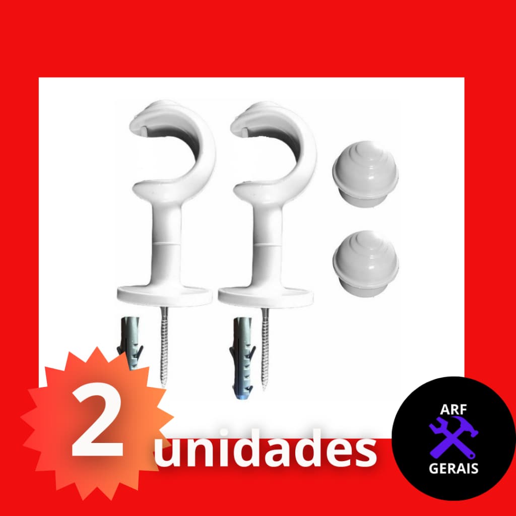 Suporte Cortina Varão Simples 19mm 2 Un C/ Ponteira Branco WHITE