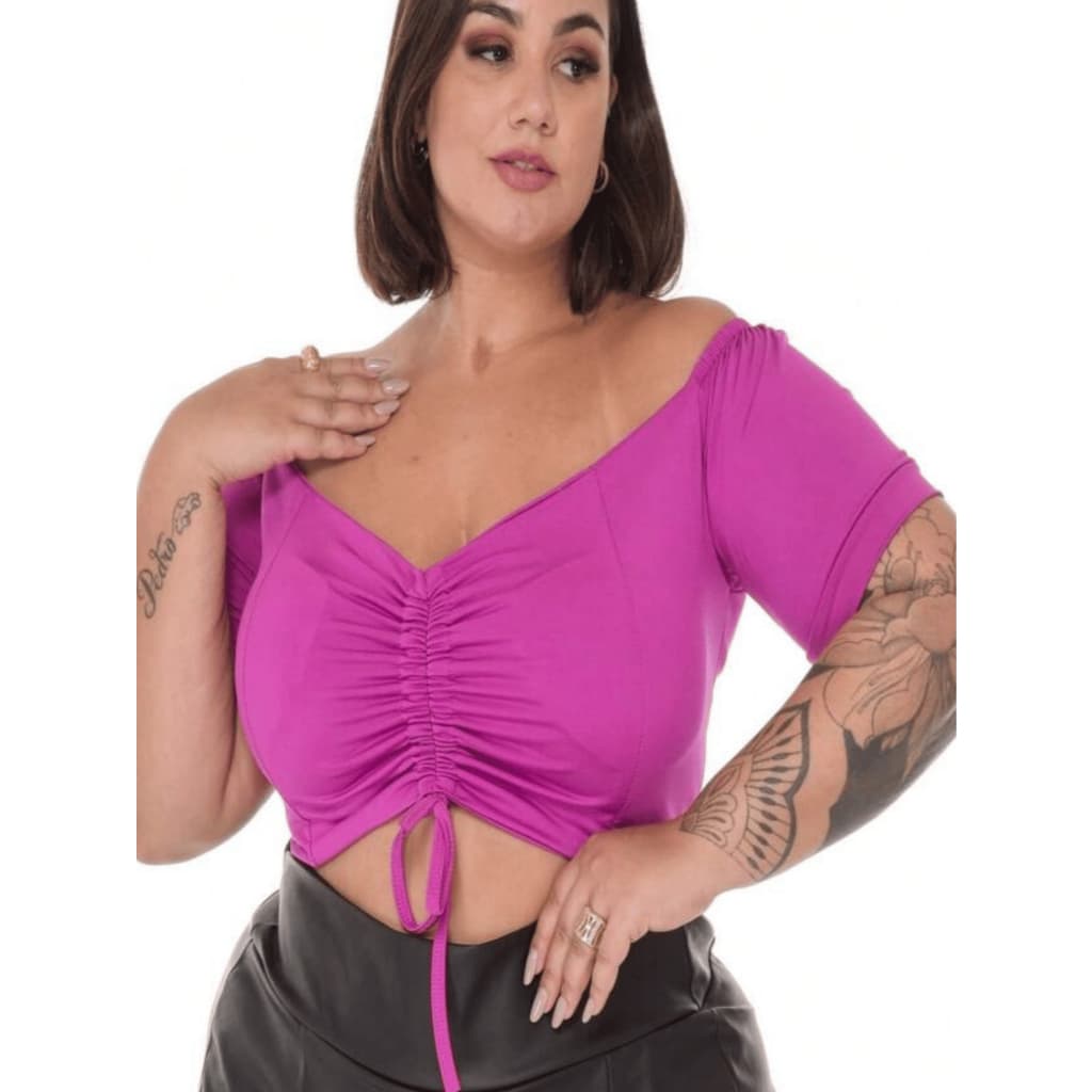 CROPPED PUSH PLUS SIZE AJUSTE DRAPEADO FRONTAL  COM BOJO BLUSINHA PLUS