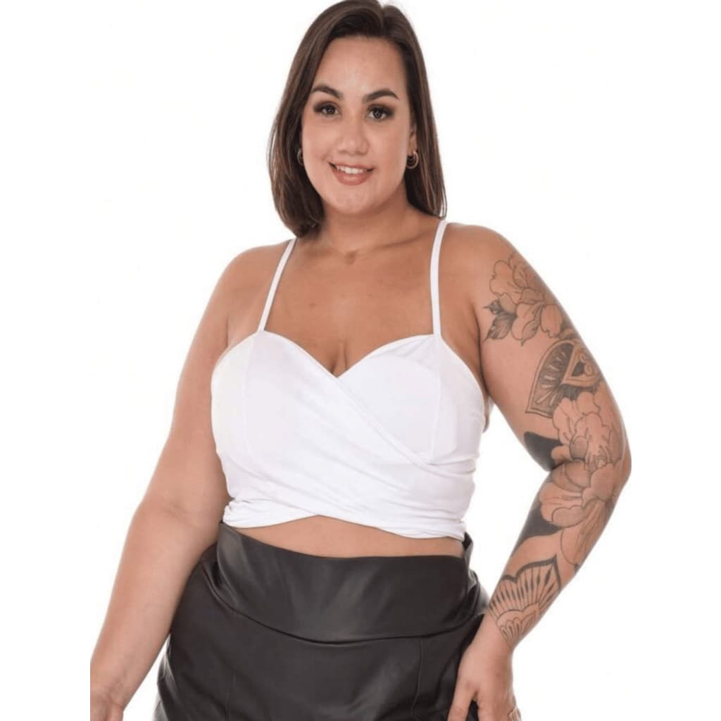 TOP CROPPED PLUS SIZE DE ALCINHA TRANSPASSADO  COM BOJO TOP PLUS SUPLEX