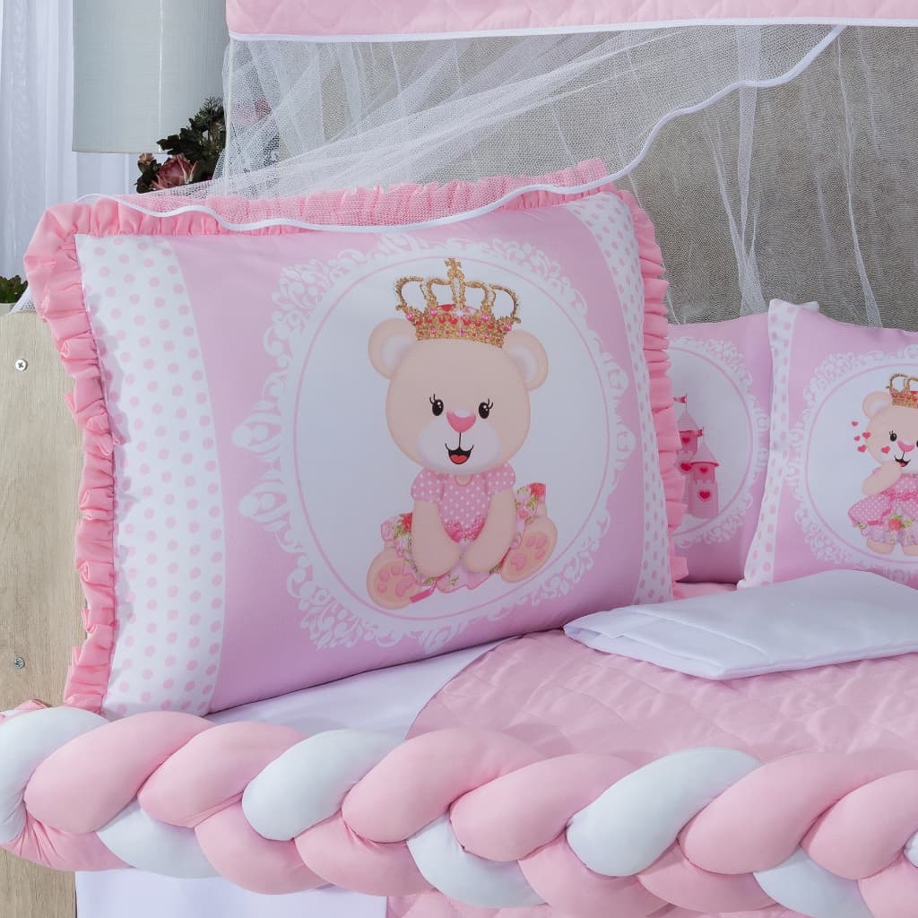Kit Berço Bebê 12 Peças Completo Protetor Almofadas + Trança + Cobre Leito