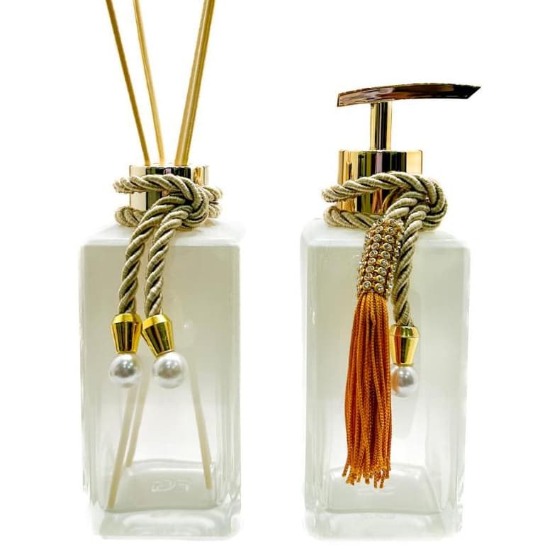 Kit Lavabo Jade Branco Difusor de Varetas/Aromatizador de Ambiente e Porta Saboneteira para Sabonete Líquido ou Álcool em Gel para Decoração