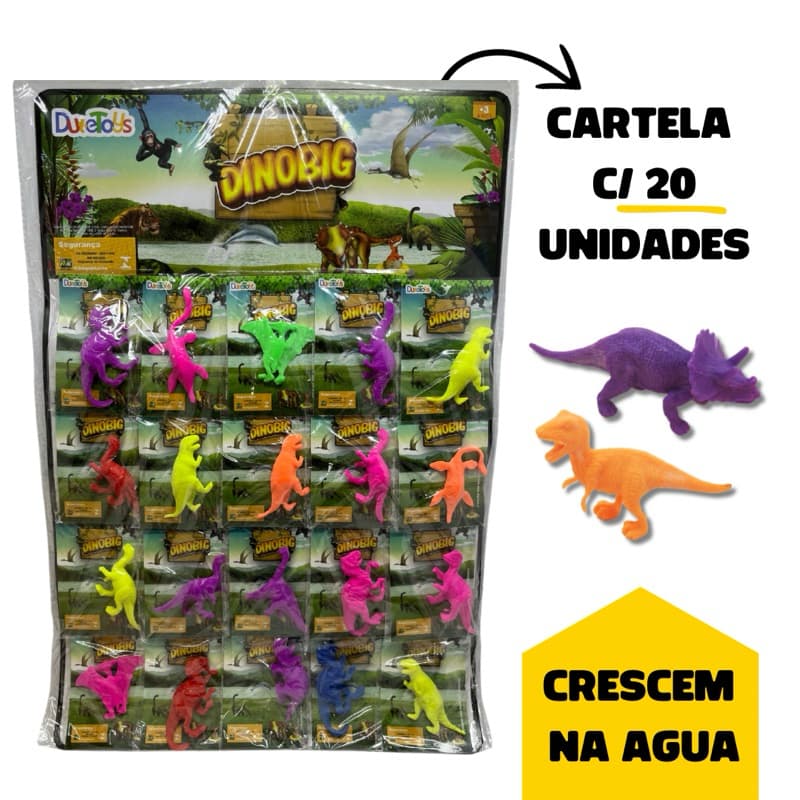 Cartela bichinhos crescem na água - com 20 unidades brinquedo dinossauro
