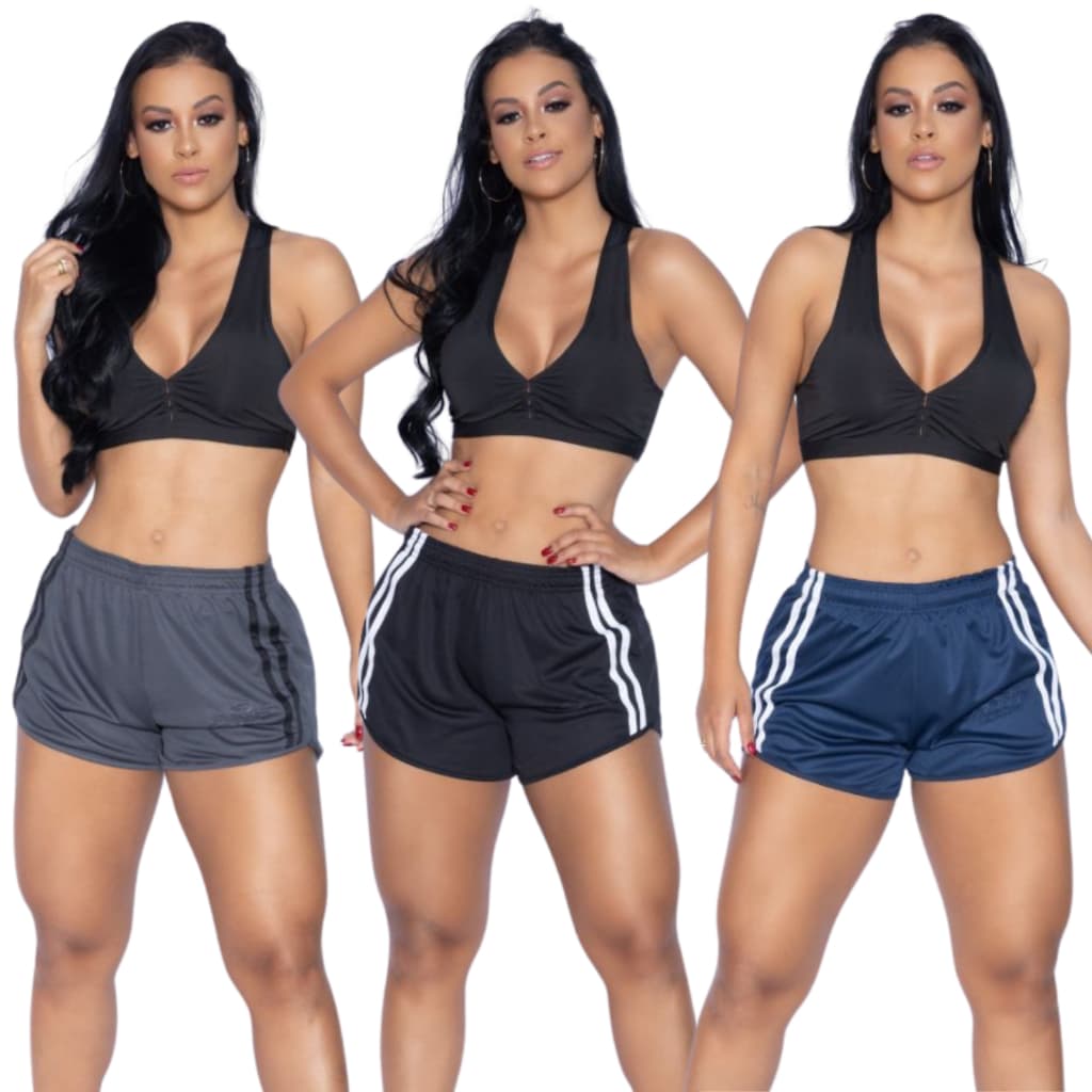 Kit 3 Short Feminino Fitness para Academia Dry Bermuda Feminina Esportiva e Dia a Dia