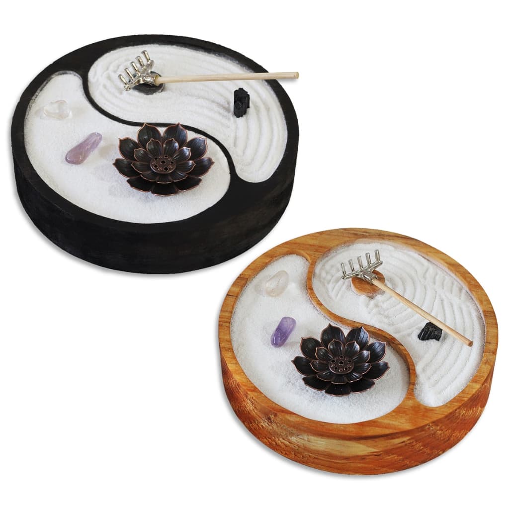 Jardim Zen Yin Yang C/ Incensário Flor Lotus Pedras Naturais