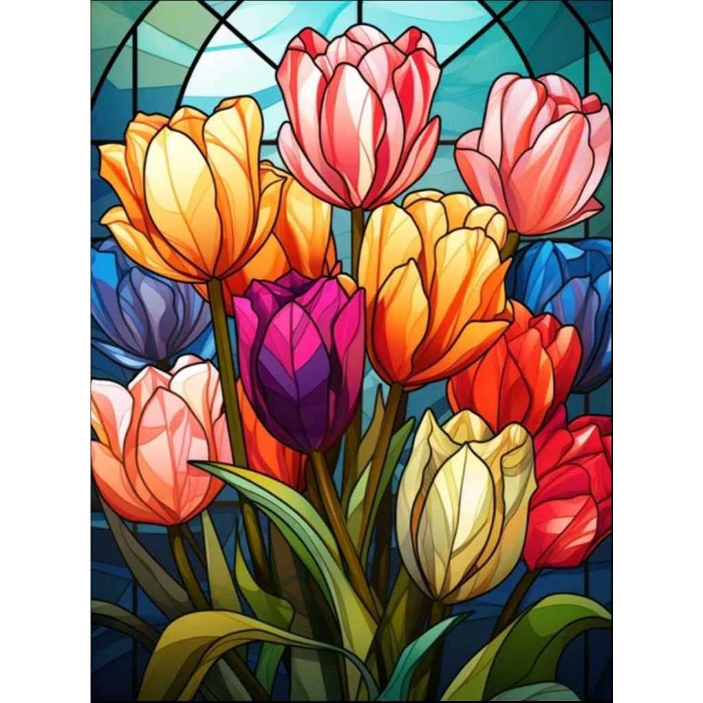 Pintura Com Diamantes - Diy 5d Strass Tulipas Flores 30x40cm