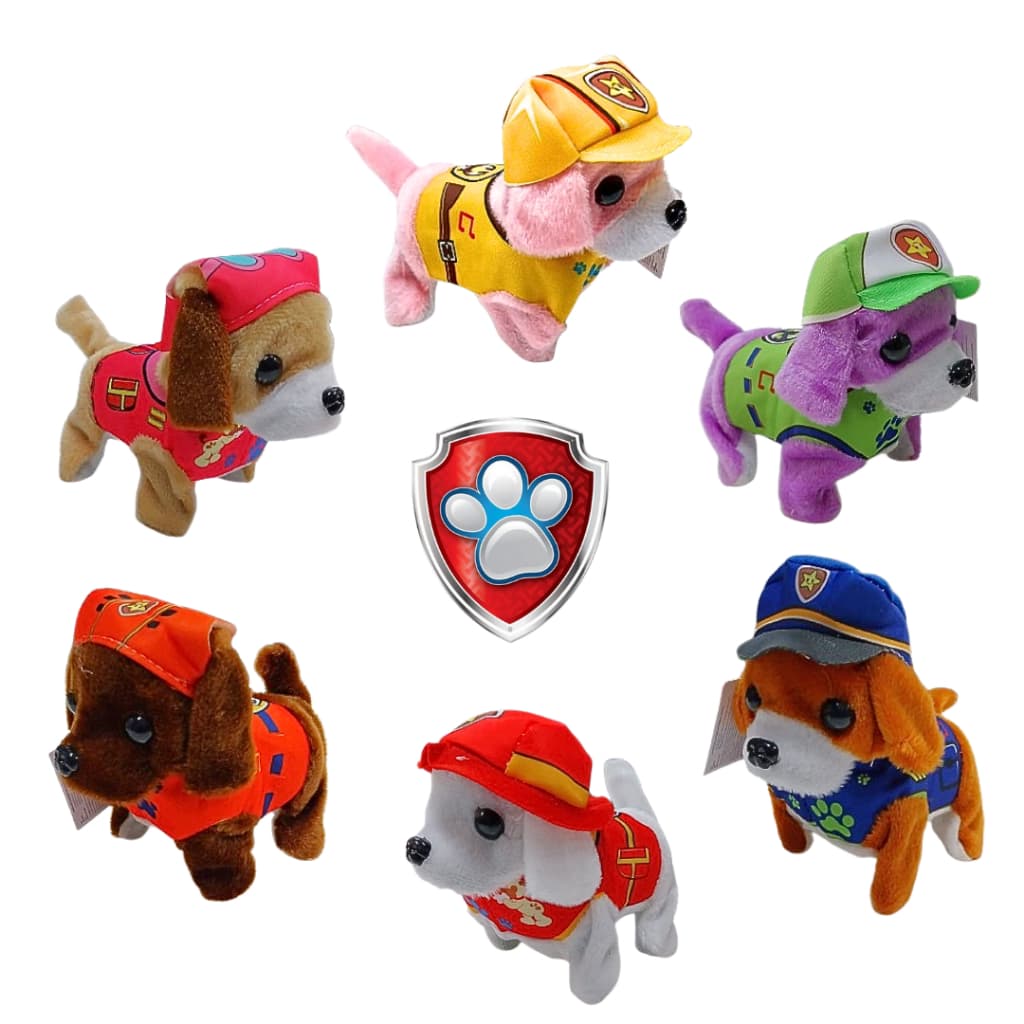 Kit Com 6 Cachorro Eletronicos Da Patrulha Canina, Late e Anda