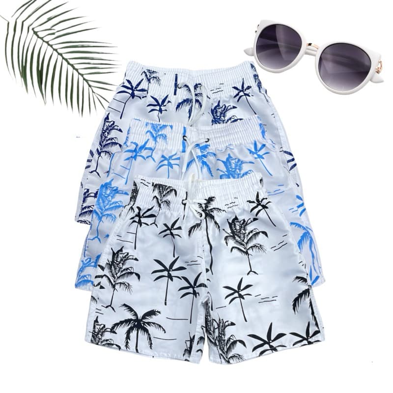 Short De Praia Menino Da Criança Estampadas Coqueiro Com Cordão Elástico e Bolso