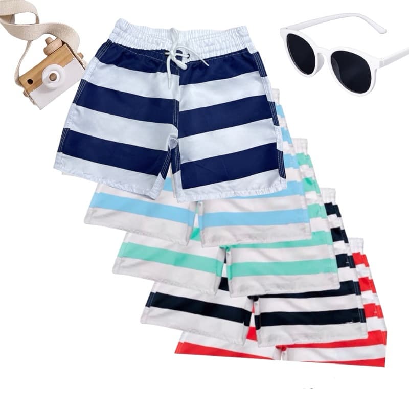Short Praia Menino Infantil Listrada Com Cordão Elástico e Bolso Juvenil