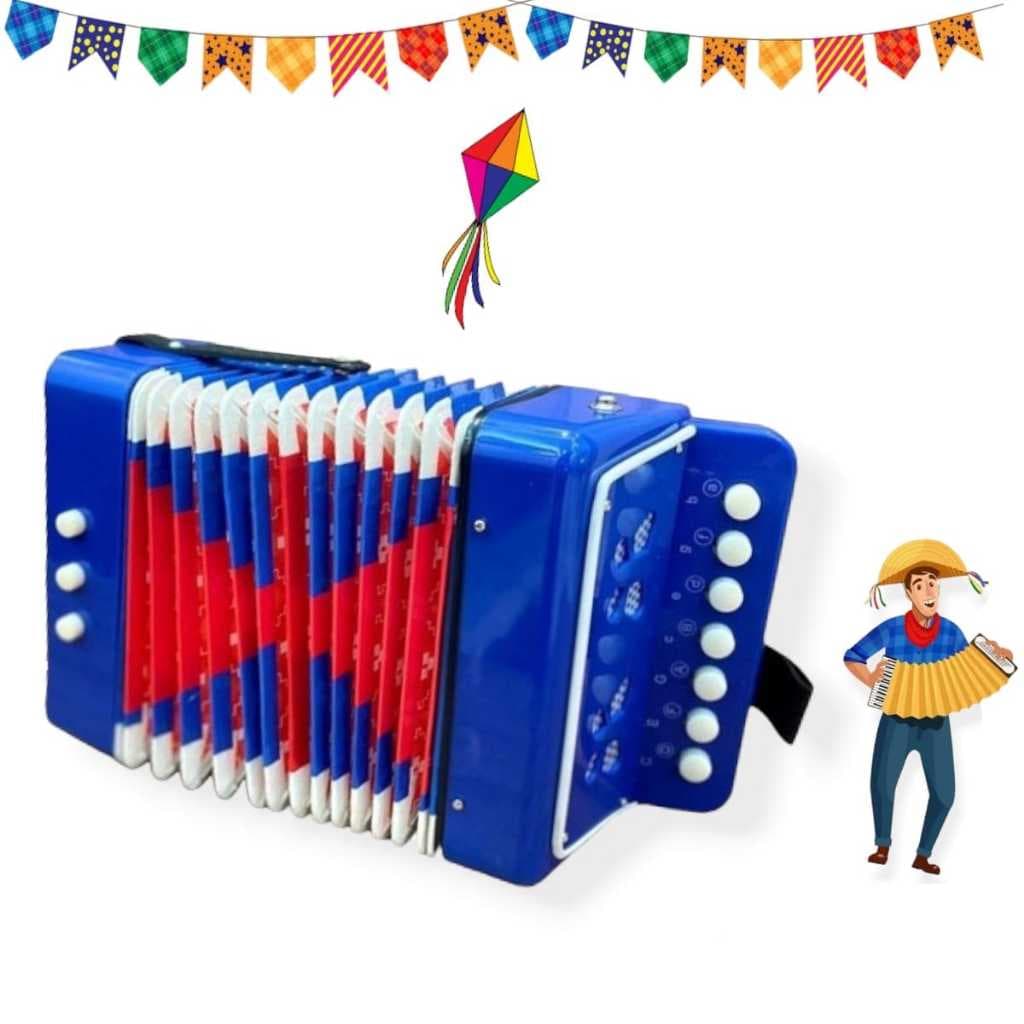 Sanfona Infantil Acordeon 3 Baixo 7 Teclas Brinquedo De Tocar Real Toca de Verdade Promoção
