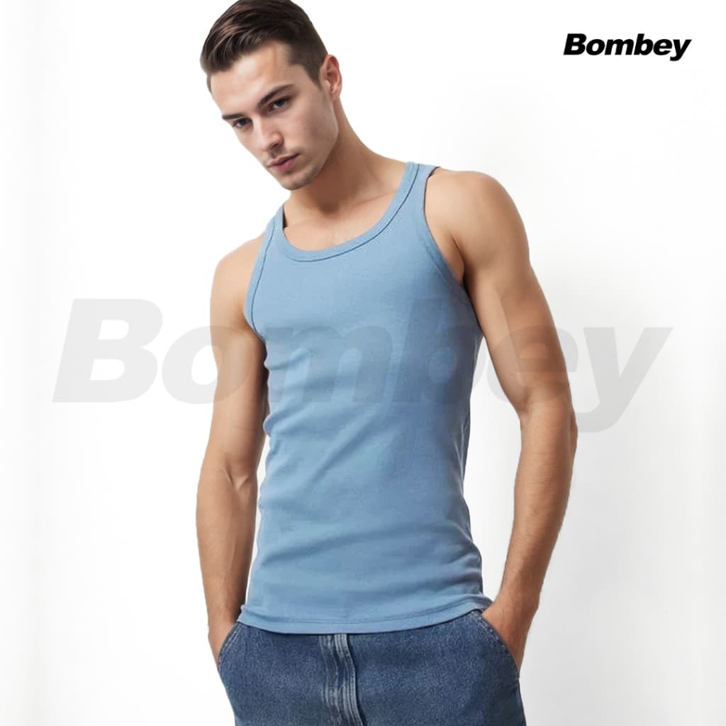 Regata Masculina Modelo Americano Tank em Ribana em Algodão com Elastano Bombey