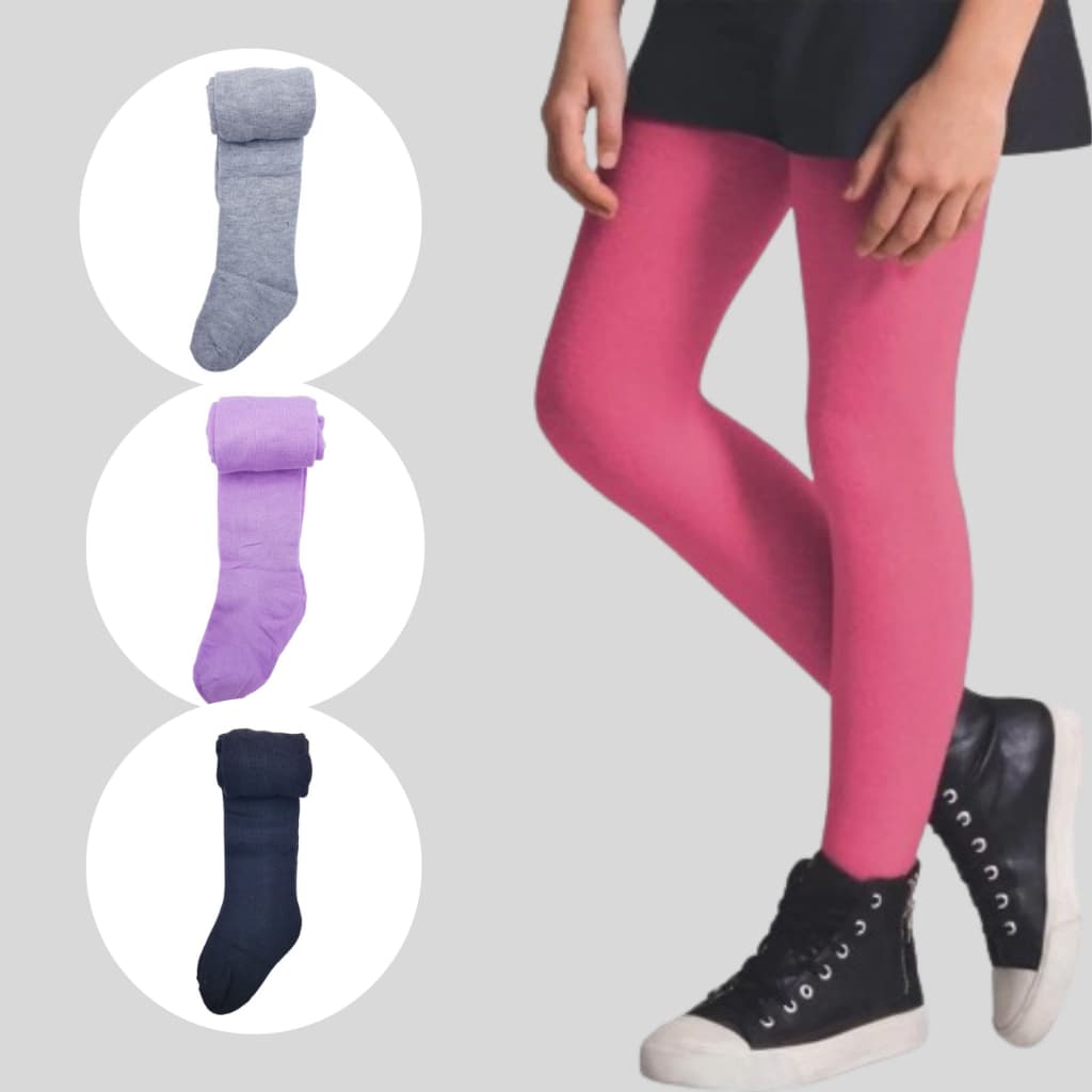 Kit 3 Meia Calça Lisa Infantil Menina- Juvenil Grossa Fio 40 Diversas Cores