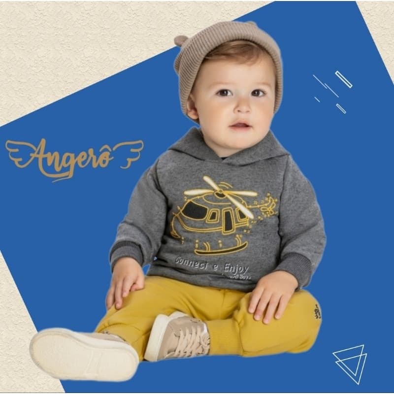 Conjunto Bebê Masculino Casaco em Moletom Cannes Felpado e Calça Moletom Felpado Angerô