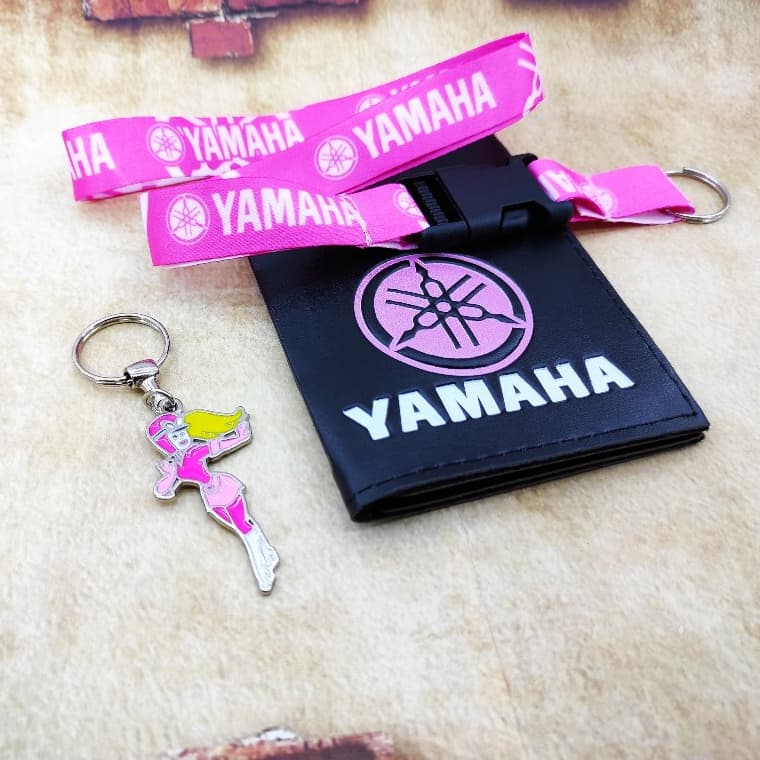 Yamaha Rosa de Menina Kit Porta Documentos Preto com Rosa + Cordão Rosa Chaveiro