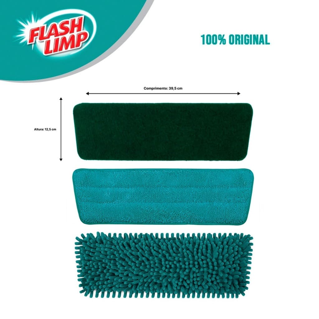 Refil Mop Plano Chenile Microfibra Abrasivo  Mop 3 em 1 Original Flashlimp