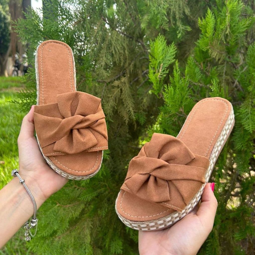 Tamanco Feminino Sandália Anabela Laço Virado Antiderrapante Conforto Blogueira Moda