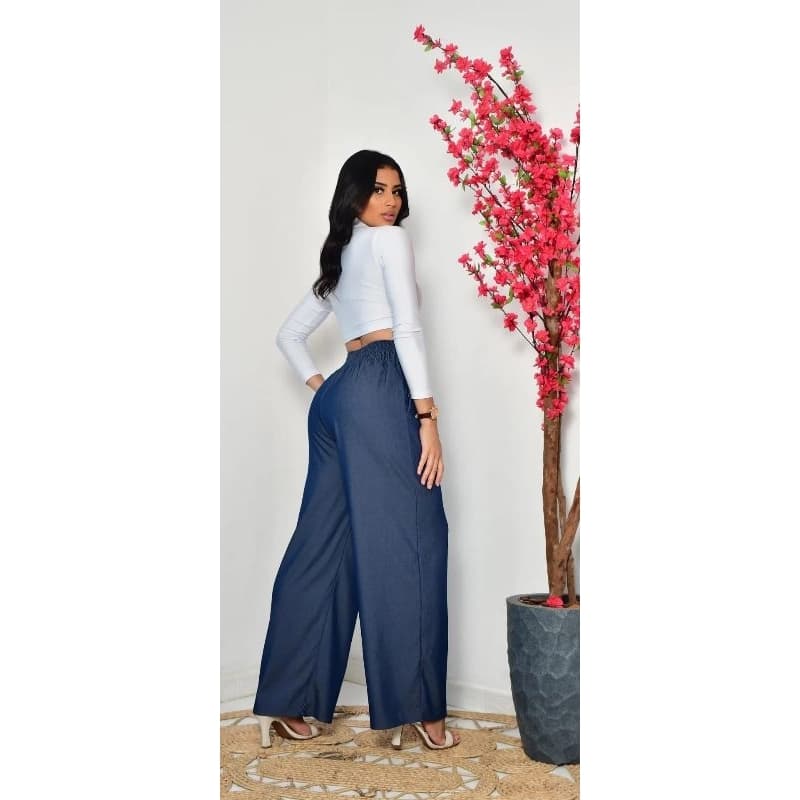 CALCA PANTALONA CHAMBRAY AZUL MARINHO.
