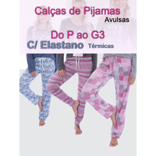Kit C/ 2 Calças Avulsas de Pijama Feminino Adulto Estampadas em Microfibra Térmica - Sortidas - Plus Size