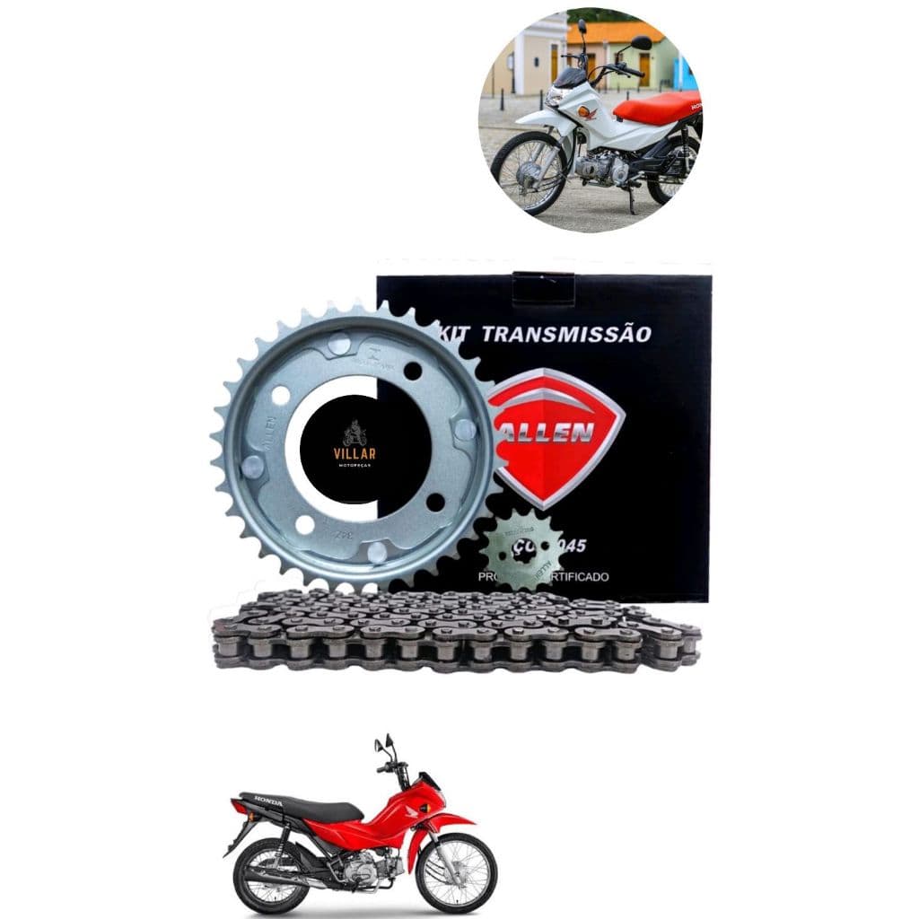 KIT TRANSMISAO POP110 ACO 1045 RELAÇAO ANDAMENTO TRAÇAO COROA + PINHAO +CORRENTE