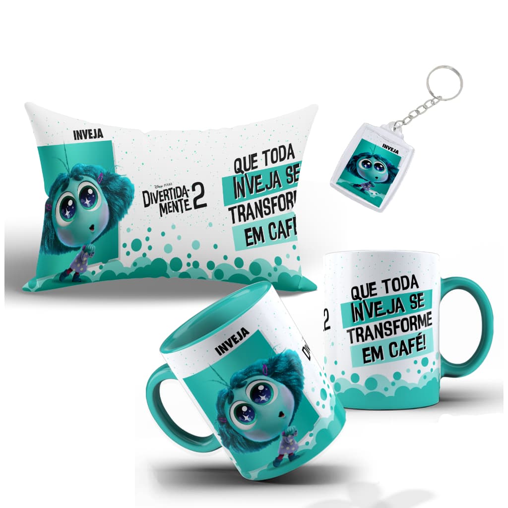 Kit Inveja Divertidamente com Caneca, Almofada e Chaveiro