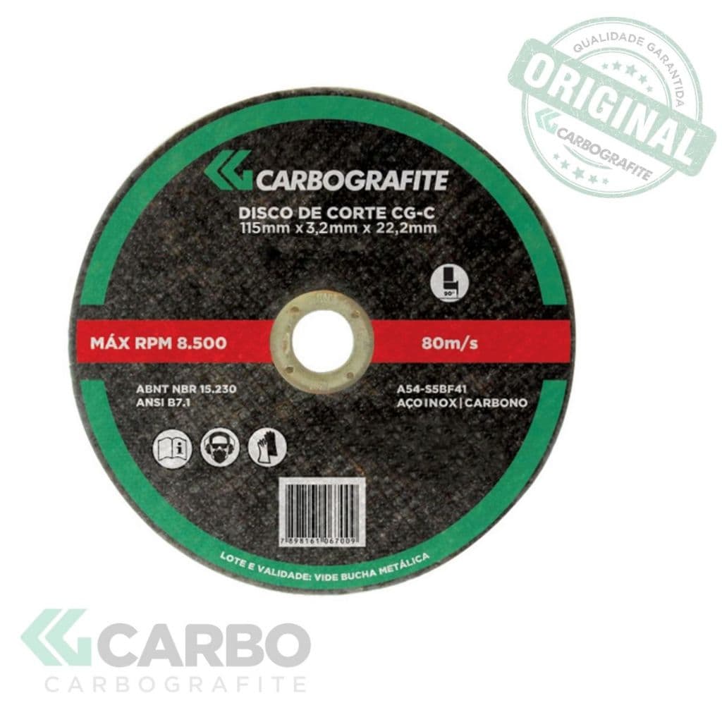 DISCO DE CORTE CG-C - AÇO CARBONO E METAIS CARBOGRAFITE 115 X 3,2 X 22,2MM