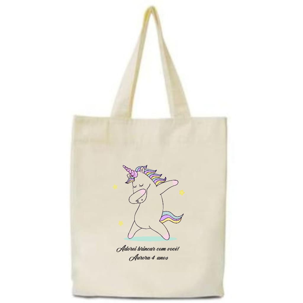 Kit 15 Sacolas Algodão Ecobag 25x30 Transfer 14x20 Personalizada Festa Infantil Unicórnio