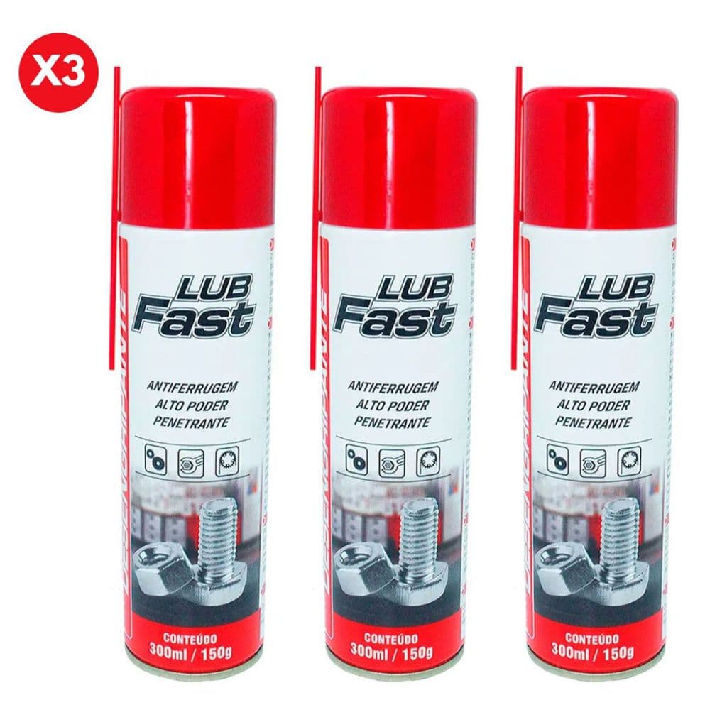 Kit 3 Desengripante Anti-Ferrugem Lub Fast 300ml Mundial Prime