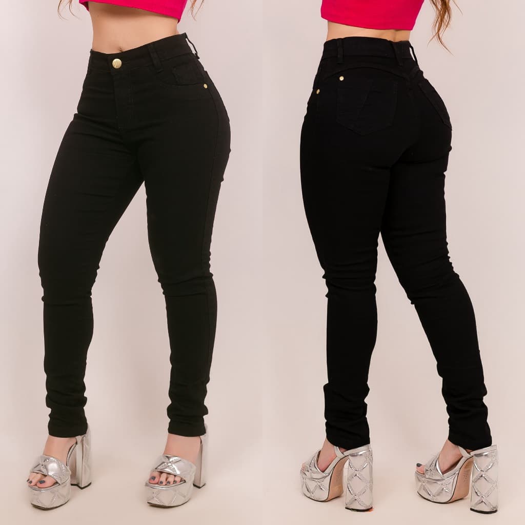 Calça Jeans Lycra Preto Modelagem Premium Jeans Preto Com Elastano Lycra Moda Feminina