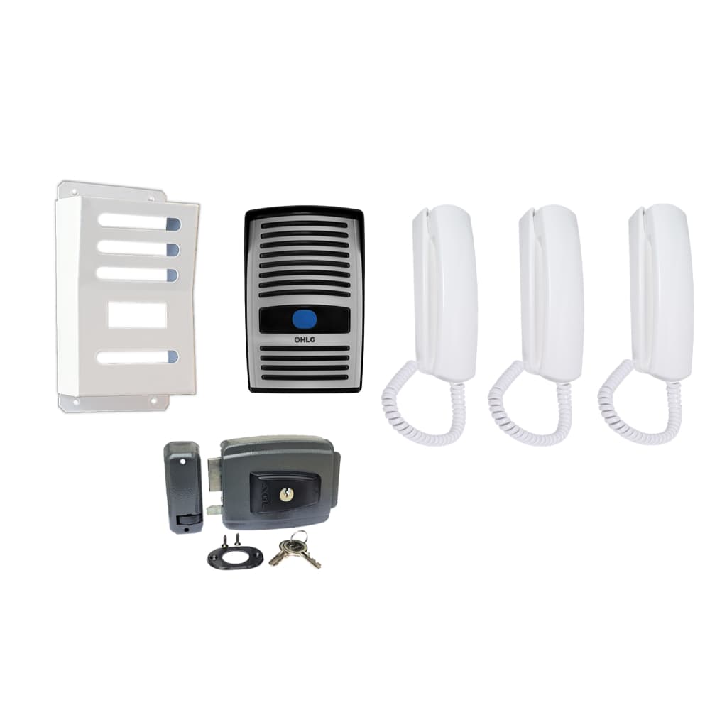 Kit Interfone Porteiro Eletronico c/ 3monofones e Fechadura AGL-inha