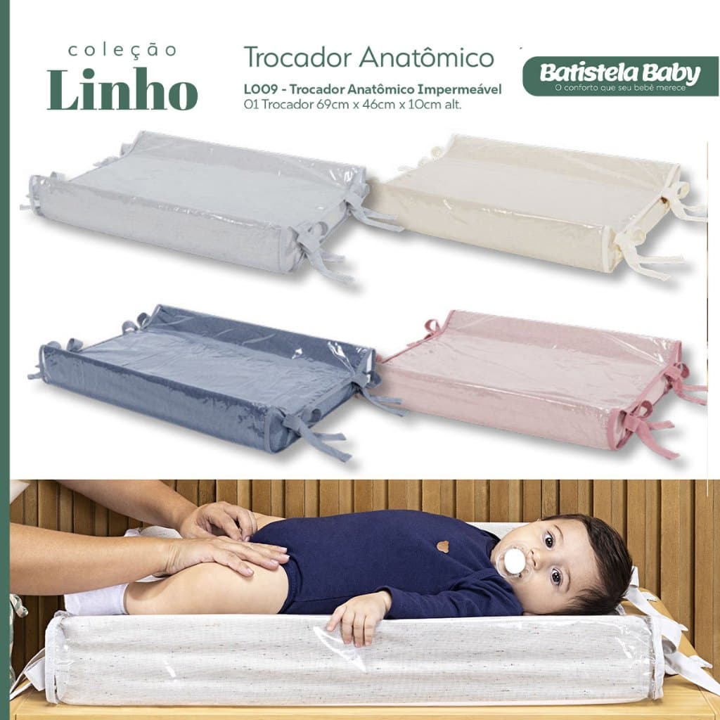 Trocador de Bebê Cômoda Americano Linho 100% Algodão Batistela Baby