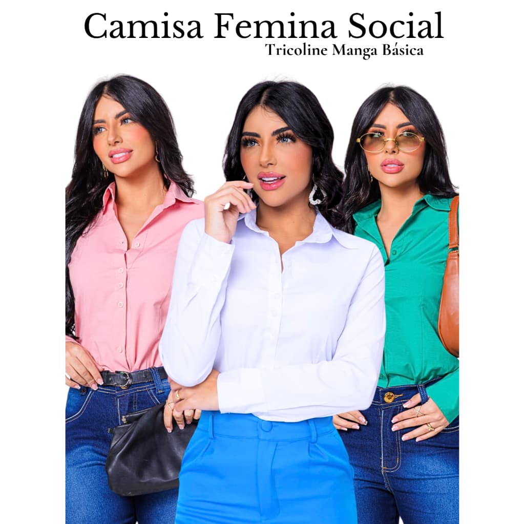 Camisa Camisete Social Feminina Manga Longa Tricoline