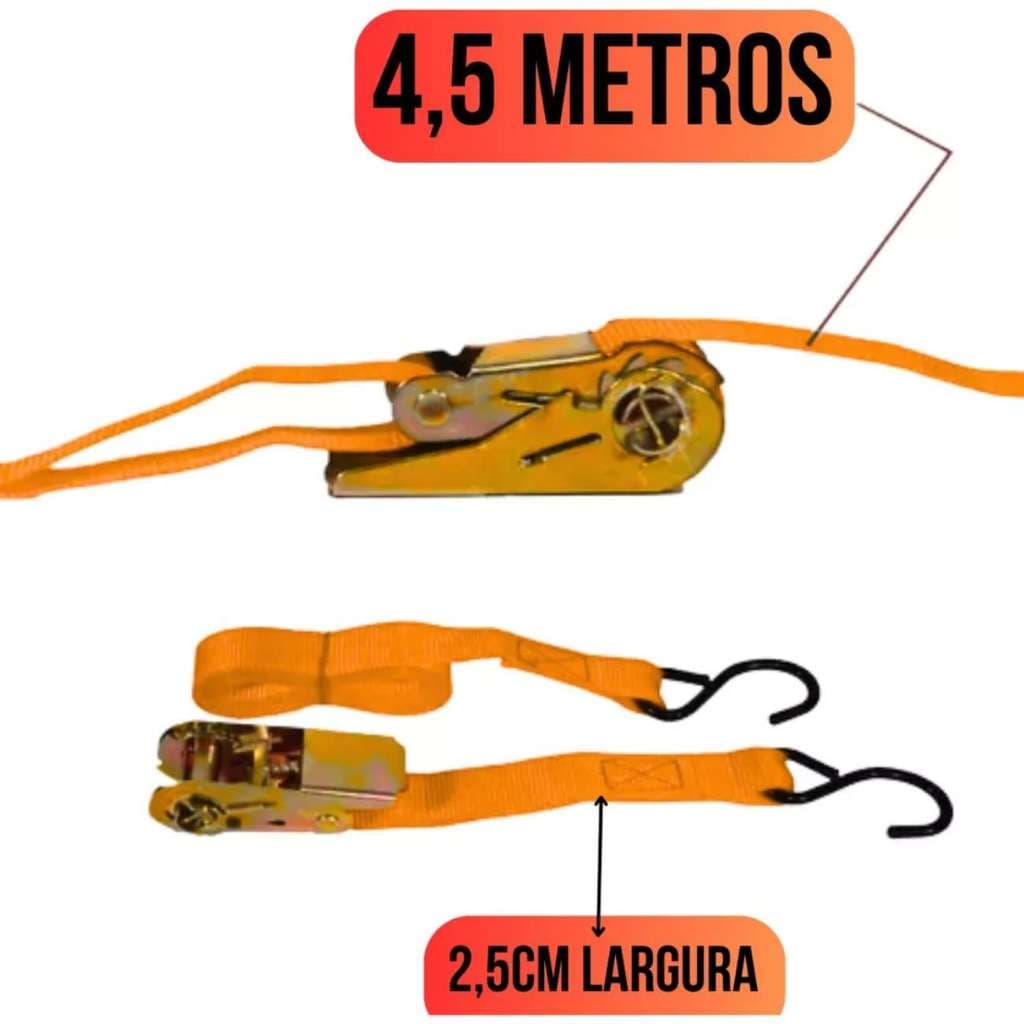 Catraca Com Cinta De Amarração Carga 100kg 4,5 Mts Gancho J Cor Laranja