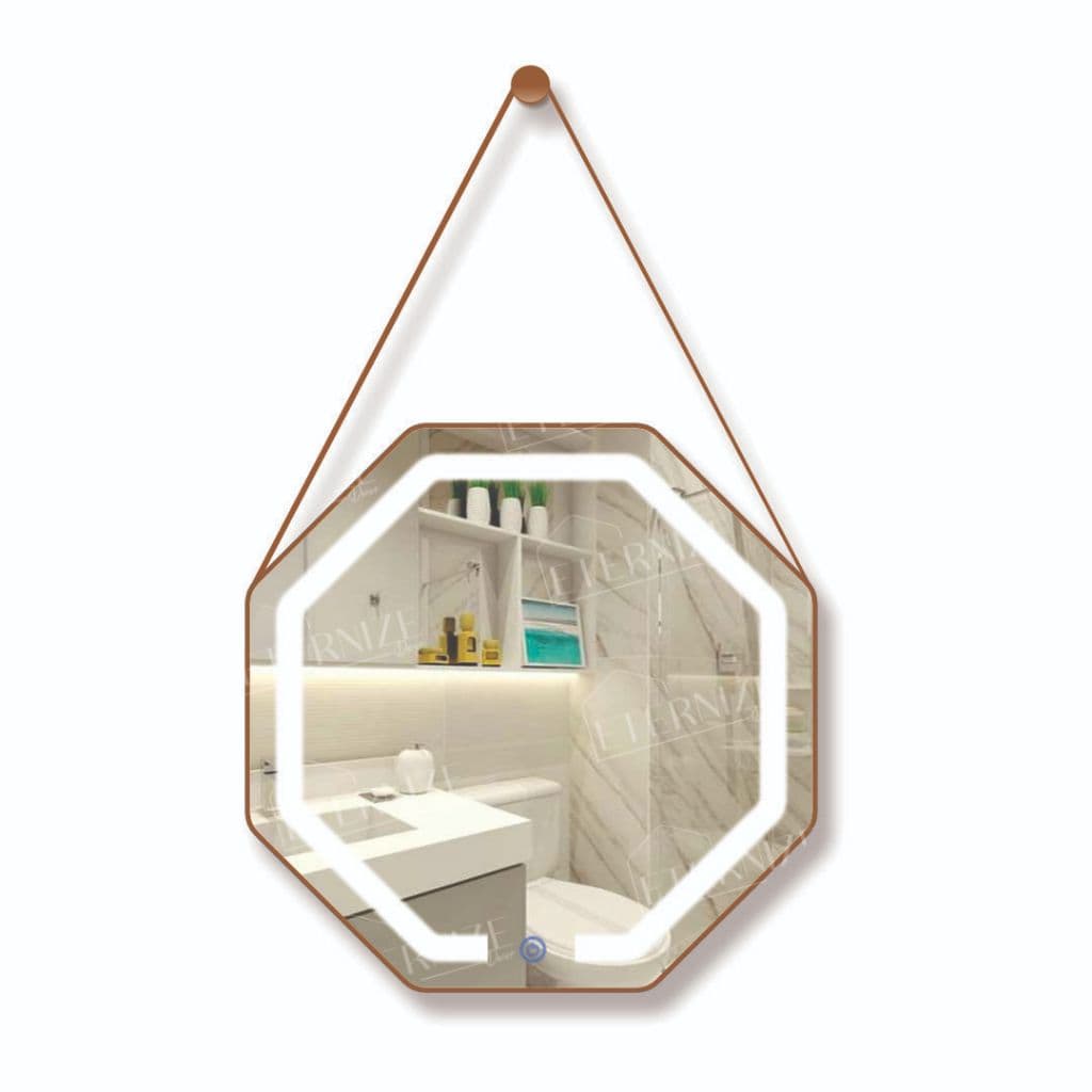 Espelho LED Touch Iluminação Embutia Octogonal com alça Design Moderno