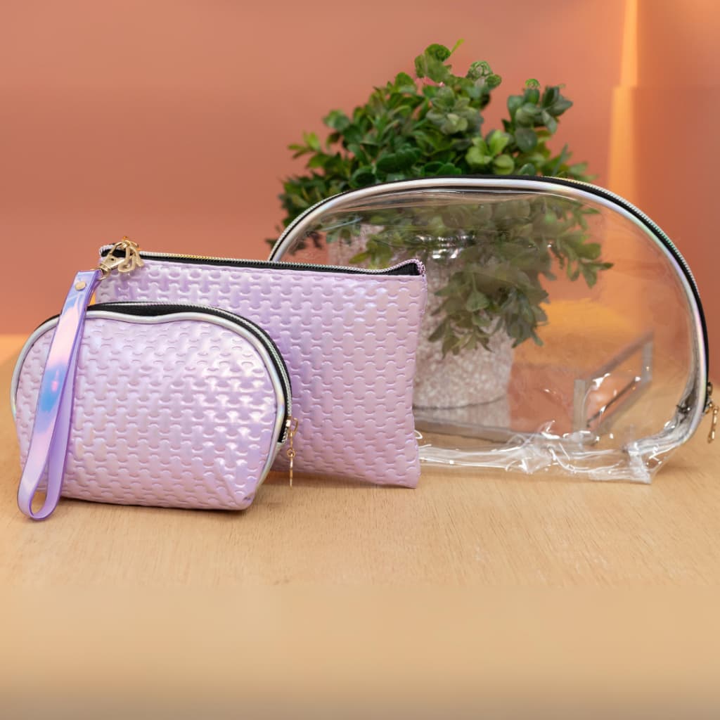 Kit Bolsas Necessaire Maquiagem Viagem Holográfica
