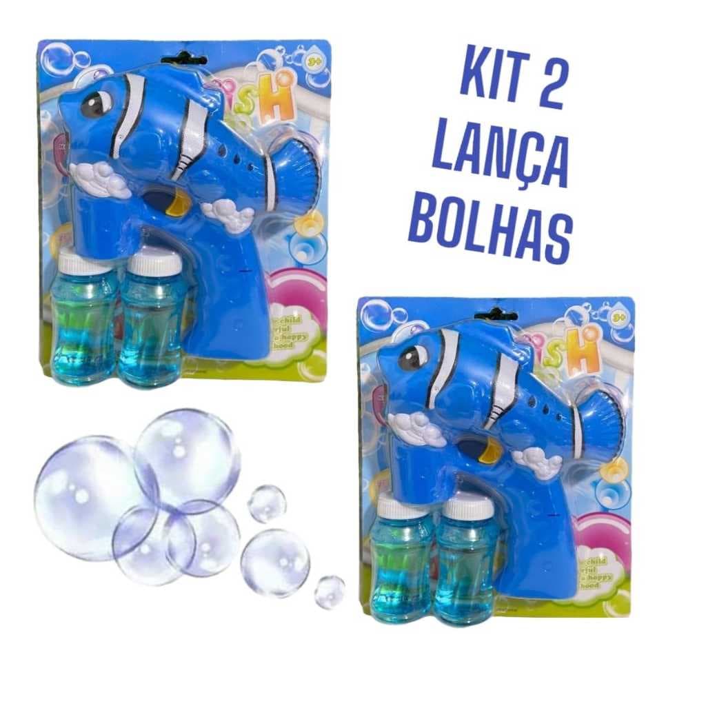 Kit 2 Brinquedos Nemo Peixe Lança Bolhas Sabão Som Luz Água Divertido Promoção