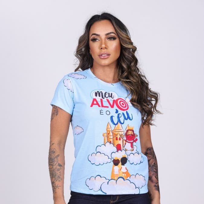 Camiseta Feminina Ministério Infantil Meu Alvo é o Céu T Shirt Premium Cristã Evangélica Manga Curta