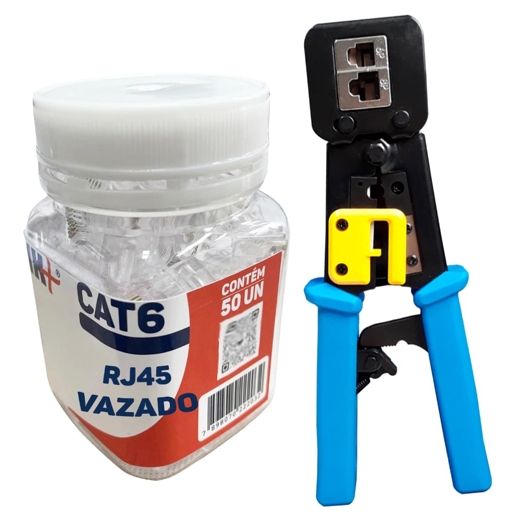 1 Alicate VAZADO + 50pcs Rj45 Ouro VAZADO Cat6 Pote