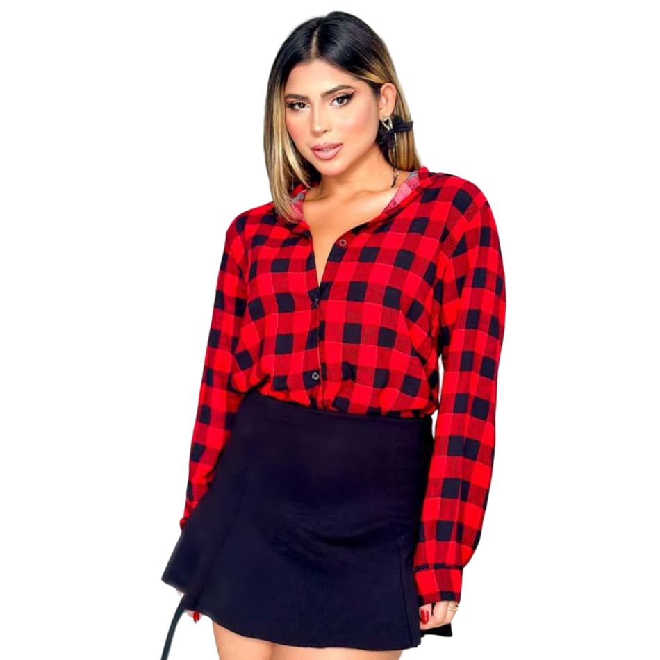 Camisa Xadrez Feminina Blusa De Manga Longa Festa Junina