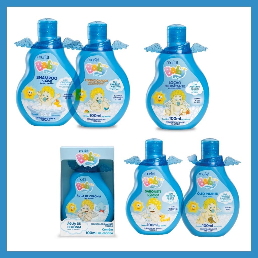 Kit 6 Peças Muriel Baby Menino Peças Shampoo Condicionador Colonia Oleo Sabonete Liquido Loção hidratante  100 ml