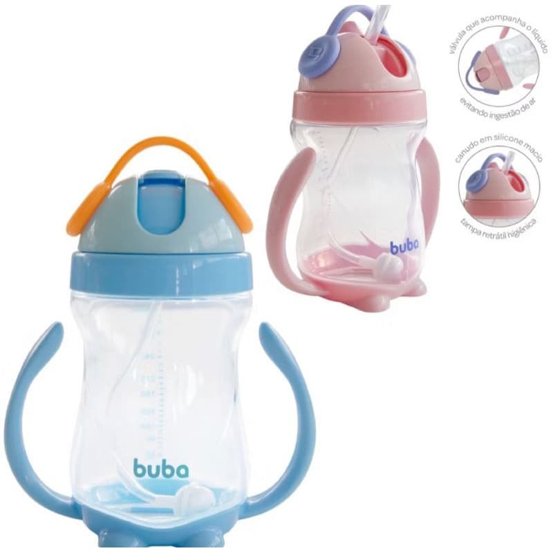 Copo com alça e Canudo em silicone mamadeira para criança bebe introdução alimentar presente