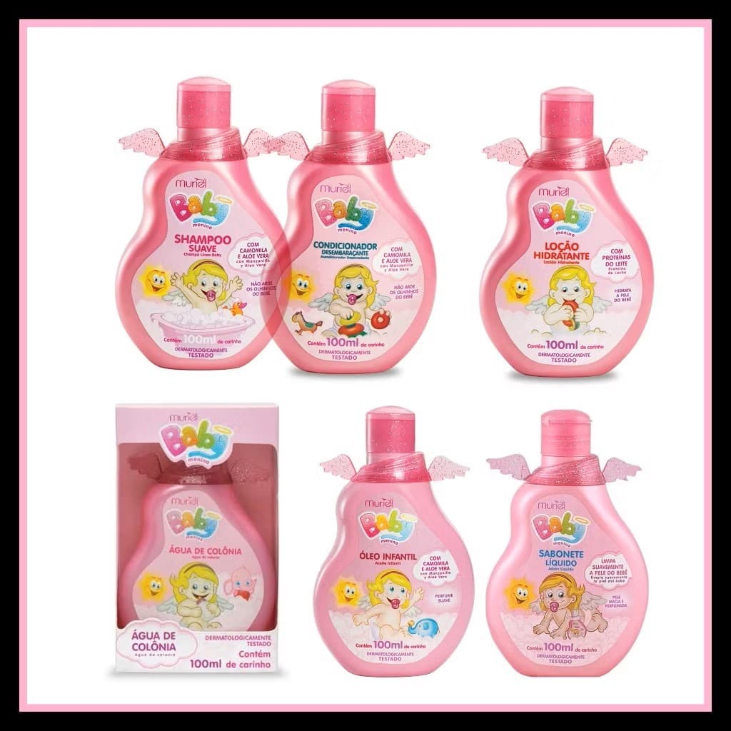 Kit 6 peças Muriel Baby Menina Shampoo Condicionador Colonia Oleo Sabonete Liquido Loção Hidratante 100 ml