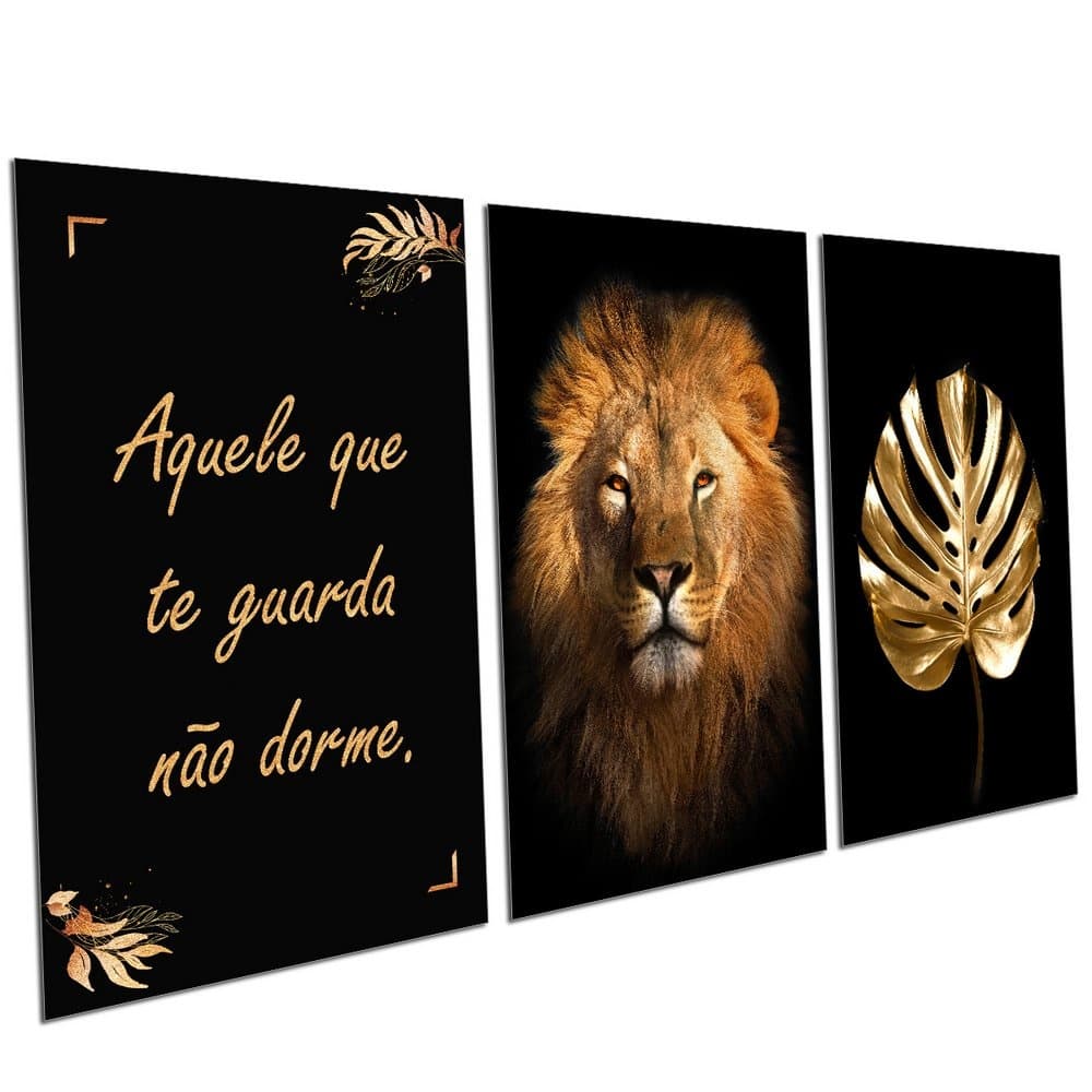 Quadros Decorativos Mosaico Leão de Juda Jesus 3 peças Sala Escritório Quarto Moderno Casal Full Hd