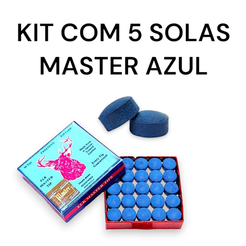 Kit 5 solas master ponteira de reposição para taco bilhar sola 11mm (PACOTE COM 5 SOLAS MASTER AZUL)