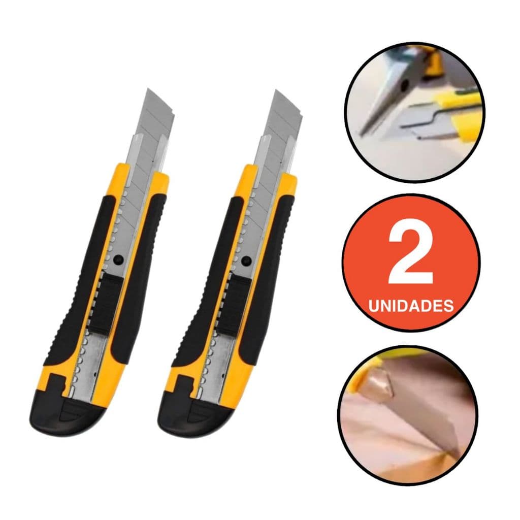 KIT COM 2 ESTILETES PROFISSIONAL ALTA QUALIDADE EMBORRACHADO 18MM C/LAMINA