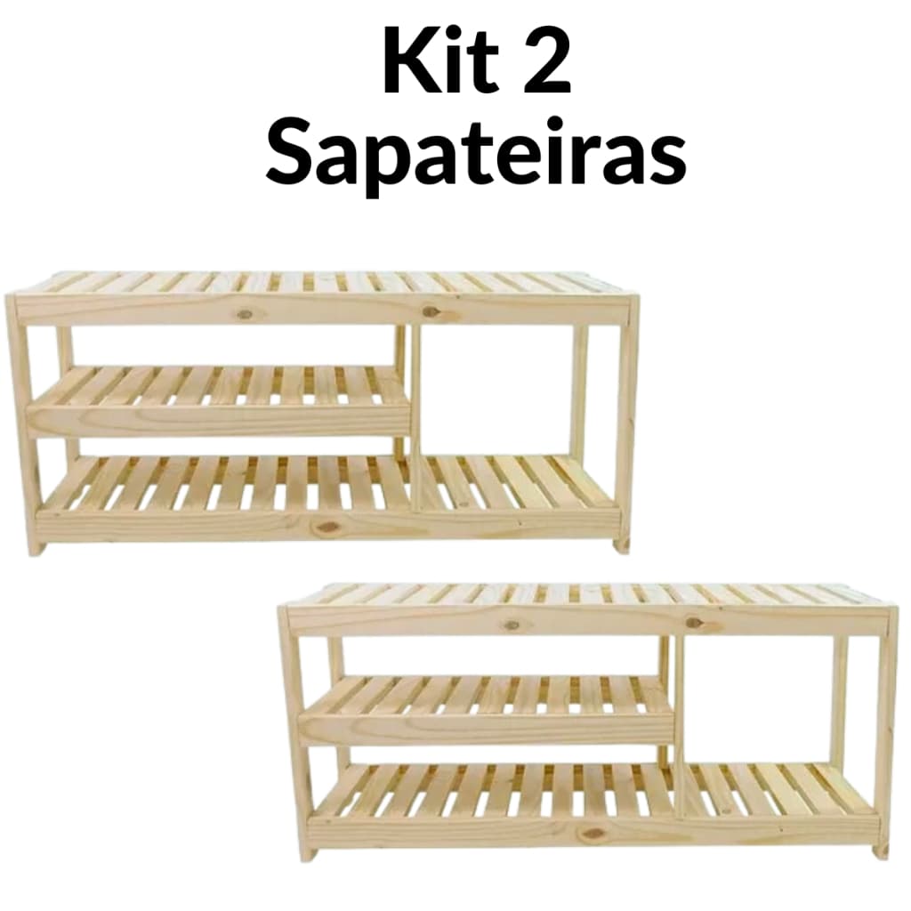 Kit 2 Sapateira Banco Suporte em Madeira Pinus